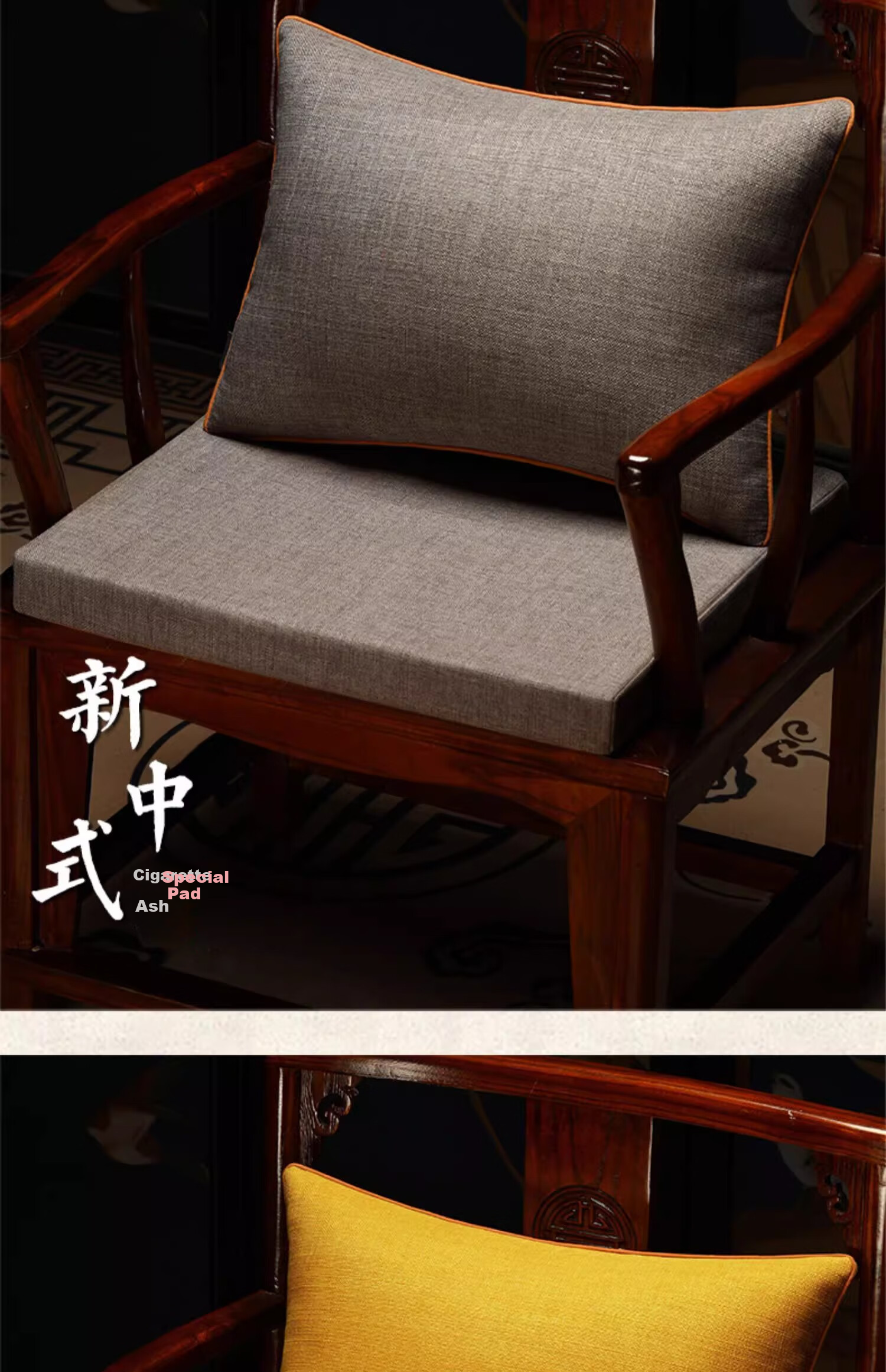 Huamanshengting Lumbar Pillow with Core, Chinese-Style Throw Pillow, Sofa Backrest Cushion, Car Lumbar Support Pad, Solid Color Smoke Gray, 35*50cm 3