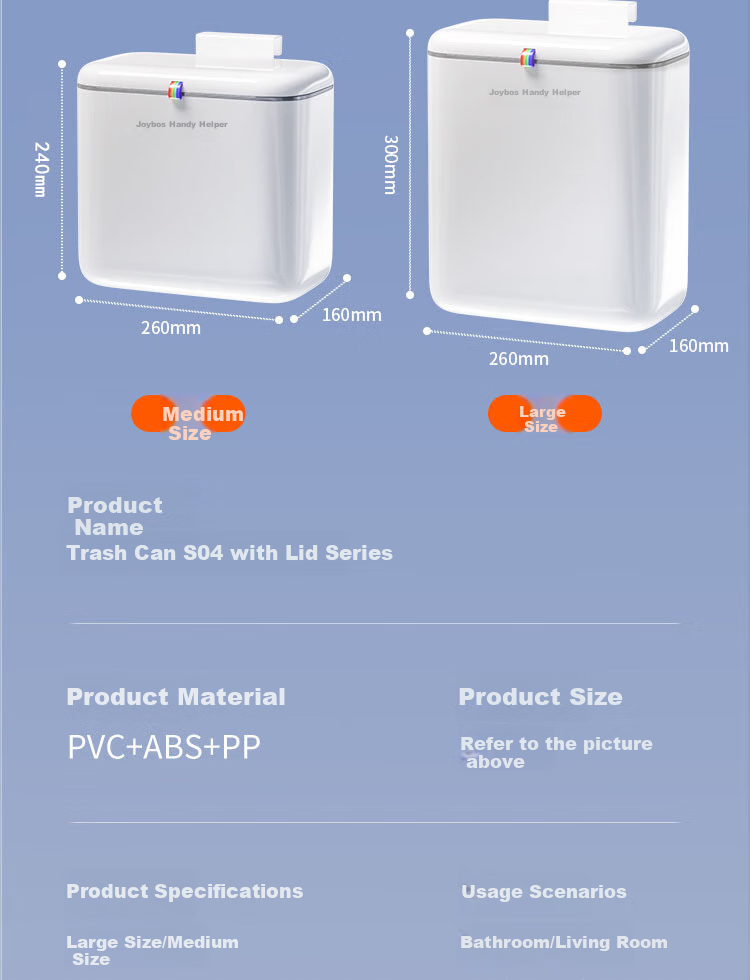 Jiabangshou Wall-Mounted Bathroom Trash Can, 8.8L Capacity, with Lid, Large Size, Suitable for Kitchen Cabinet, Hanging in Bathroom And Toilet 12