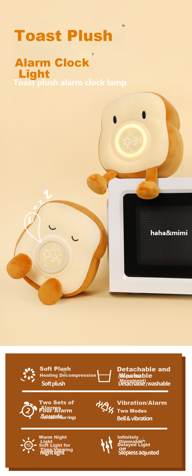 Momen Plush Alarm Clock, Toast Plush Alarm Clock with Night Light, Multifunctional Student Creative Electronic Clock, Gift for Boys And Girls, Back-To Season Present, Teacher's Day Gift 1