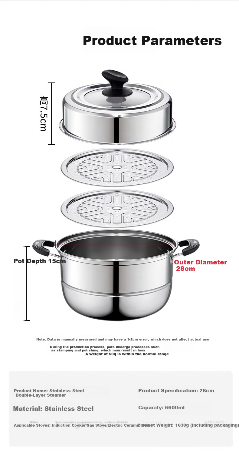KEGOO Steamer Pot, Three-Layer Steamer, Thickened Stainless Steel, 28cm, Compatible with Gas Stove And Induction Cooker, Universal Soup Cooking Pot, KG103 1