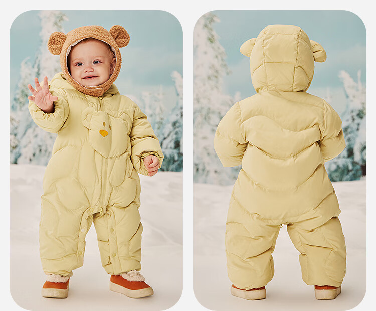 Minibala 【Water-Repellent Velvet】Unisex Kids Down One-Piece Suit Baby Three-Protection Romper 2025 Autumn Winter 3