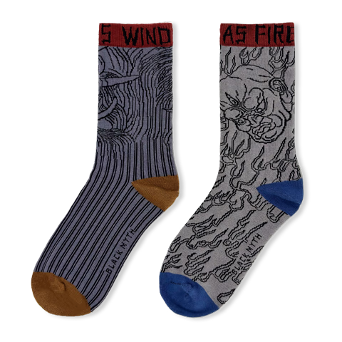 Black Myth Knitted Socks Flame Style Unisex Wukong Jacquard Ribbed Cotton Blend Mid-Calf Socks