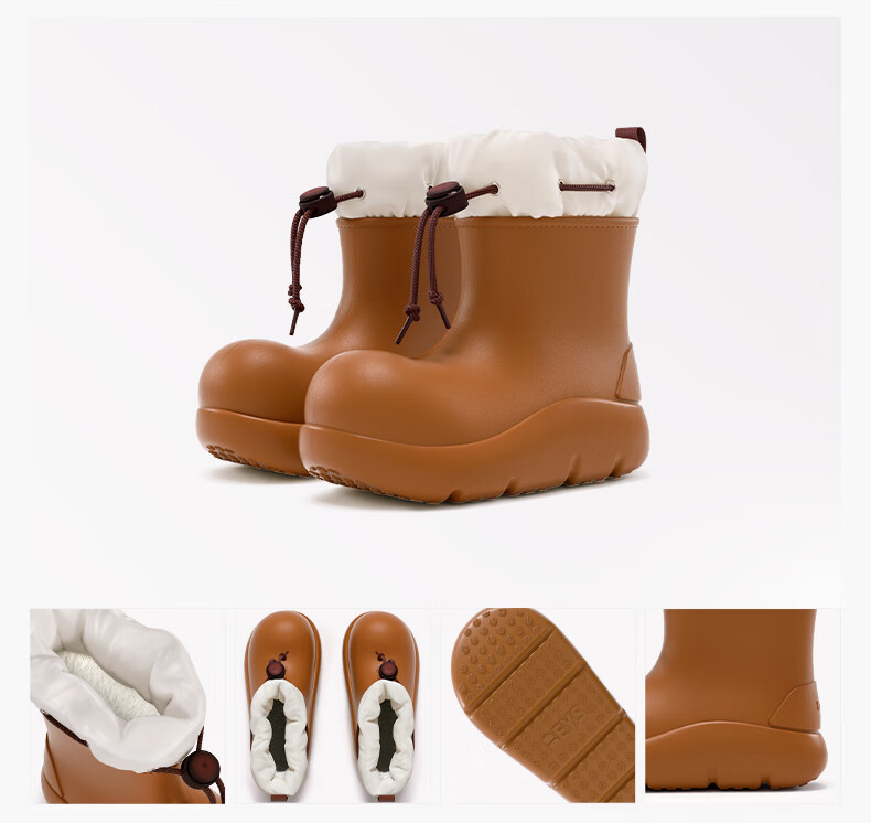 BEYS Women's Clown Shoes Fleece-Lined Snow Boots 2025 New Winter Thickened Non-Slip Waterproof Cotton Shoes Sand Color Size 38 2