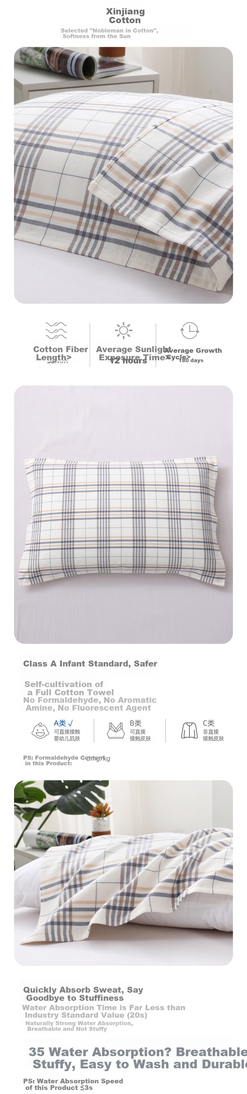 KING SHORE Class A Pure Cotton Pillowcase, 2 Yarn Gauze Breathable Double-Layer Pillowcases, One Pair of 2 Pieces, 126g/piece, 52*80cm 2