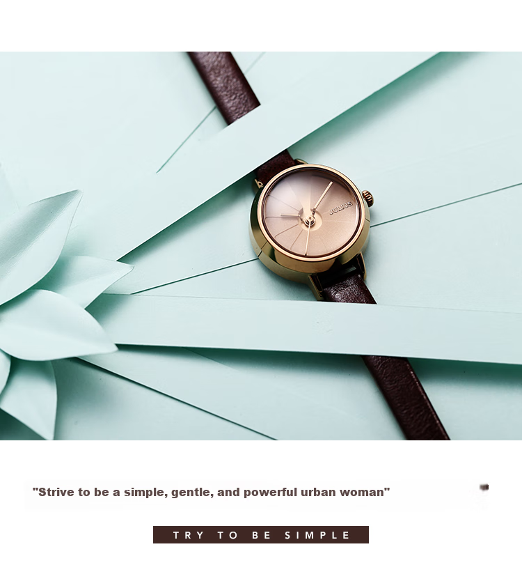 Julius Women's Watch, Korean Version, 3D Dial, Fashionable Versatile Student Waterproof Quartz Ladies Watch, Coffee Color JA-979E 7