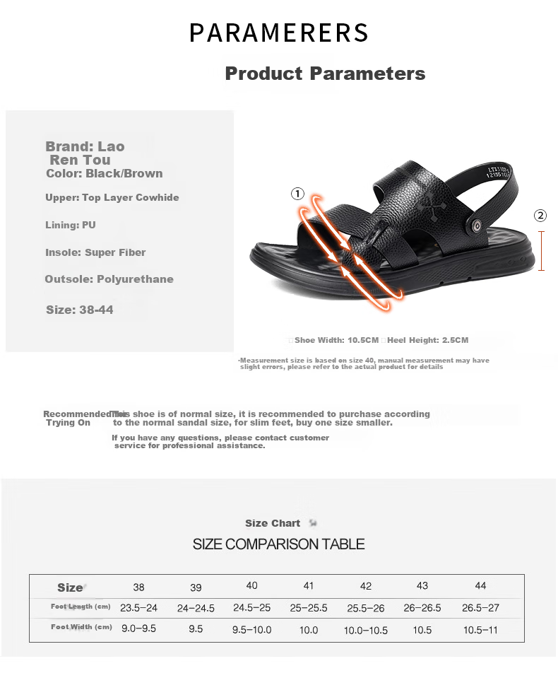 LAORENTOU Men's Beach Sandals, Summer Breathable Metal Buckle Lychee Pattern Shoes Slippers Dual-Use Versatile Casual Sandals Men's Footwear LT13107 Black Size 42 3