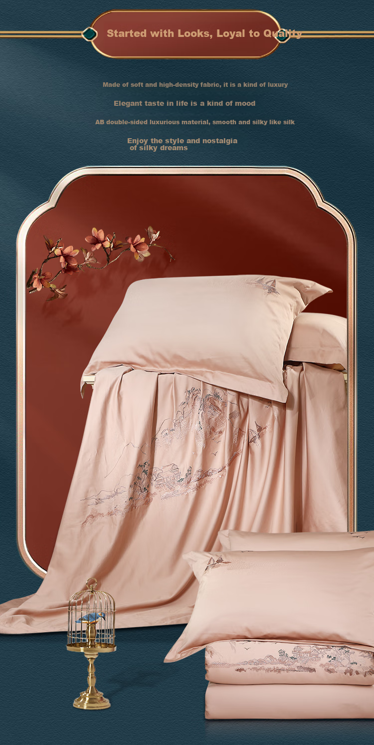 FUANNA Four-Piece Set, Pure Cotton, 100-Count Long-Staple Cotton, High-Quality Satin Bedding, Duvet Cover for 1.8-Meter Bed, 230*229cm 5