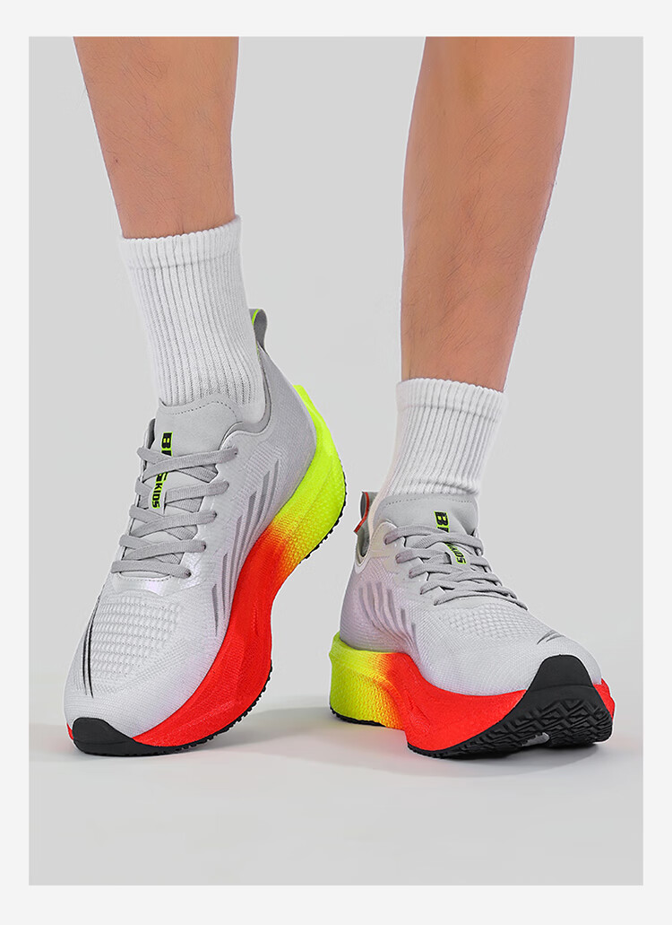 BKG Middle School Student Running Shoes Jifeng 5.0 Training Shoes Spring Autumn Popcorn Carbon Plate Shoes ZYQ25730 Fluorescent Green 36 23