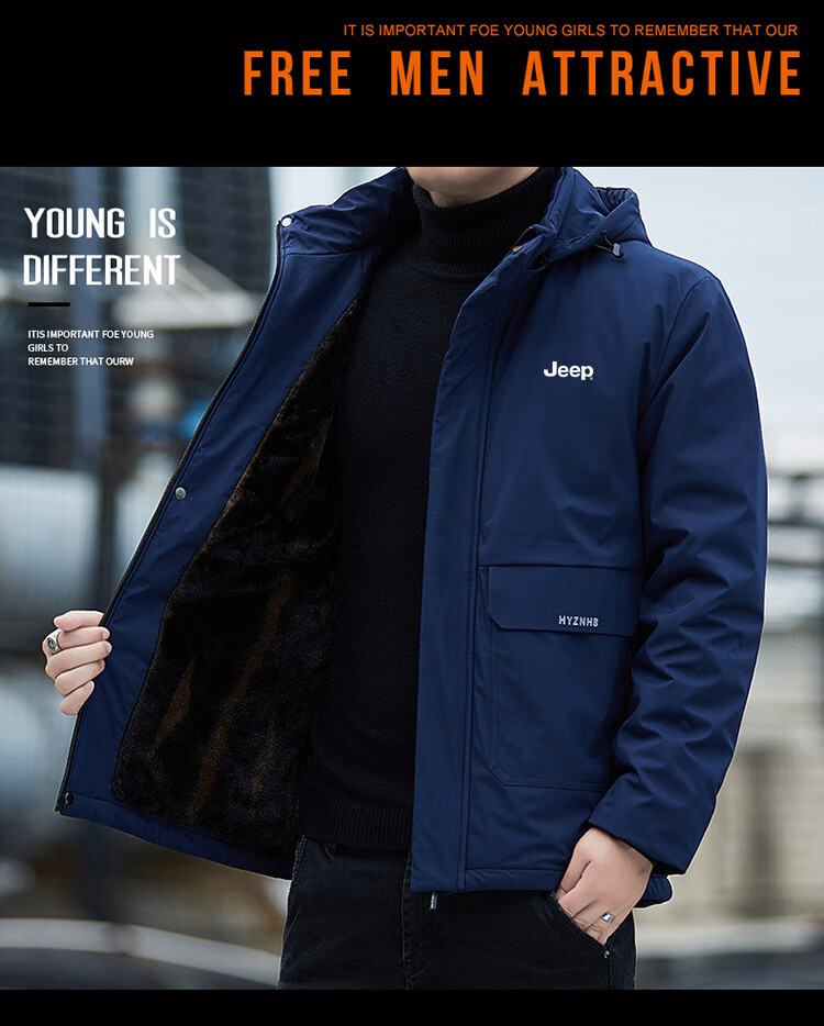 JEEP Men's Autumn Winter Casual Thickened Warm Outdoor Sports Cotton Jacket Dark Blue XL 4