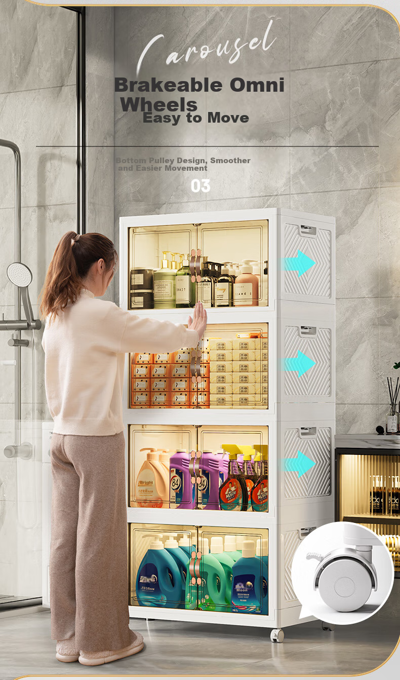 JEKO&JEKO Bathroom Storage Rack, Toilet Organizer Cabinet, Narrow Cabinet with Drawers, Foldable Storage Cabinet, Large Three-Tier Shelf 3