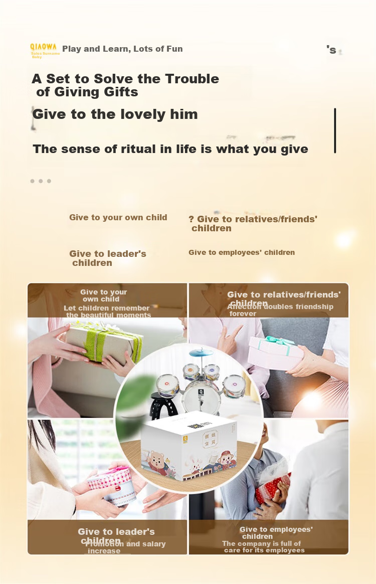 QIAO WA BAO BEI Boys' Gift, Children's Toy, Kids' Birthday Present for 2-Year Baby Girls, 3-Week Drum Set, Mid-Autumn Festival Gift 3