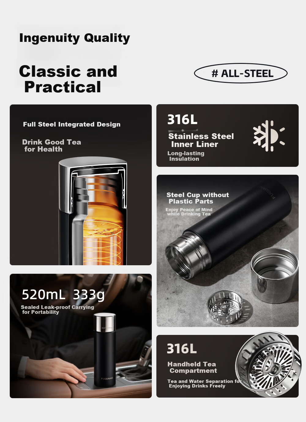 Fuguang Insulated Water Bottle, Large Capacity, for Men And Women, Gift, Student School Thermos Cup, Tea Mug, Birthday Present 1