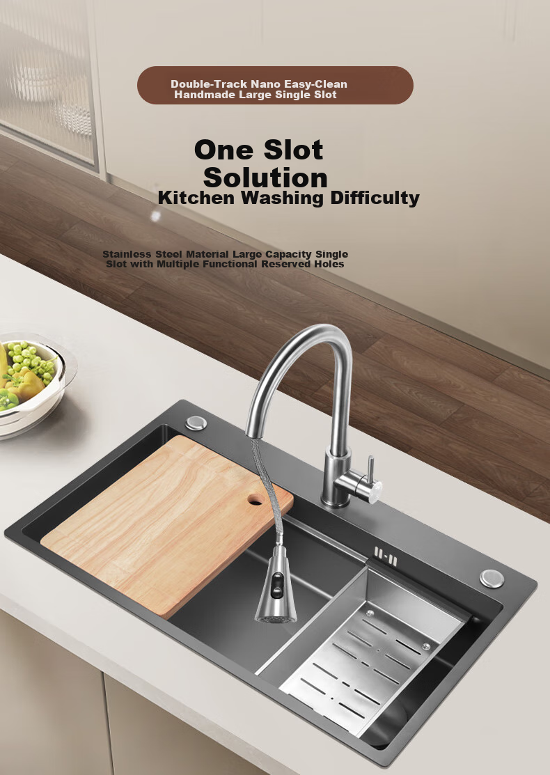 Aifuer, Oulin Large Single Sink Kitchen Sink Vegetable Washing Basin Stainless Steel Dishwashing Sink Nano 3mm Handmade Sink 881 1