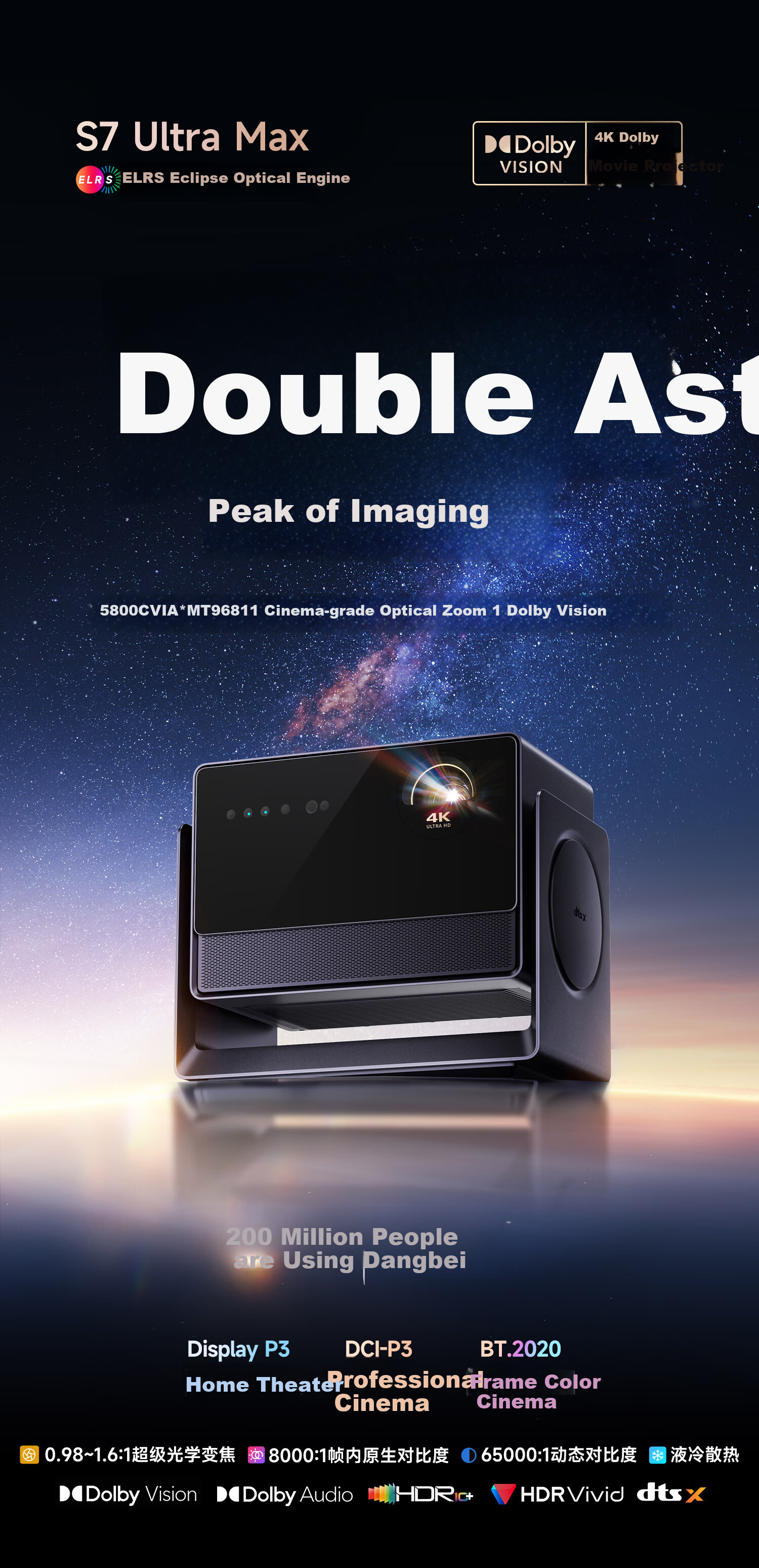 Dangbei S7 Ultra Max Projector, Home Use, 4K, New Tri-Color Laser Zoom, Ultra-Clear Home Theater, Subsidized (5800CVIA Liquid Cooling Heat Dissipation) 4