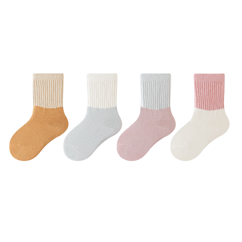 Five Cotton Children's Socks Autumn and Winter 25 New Combed Cotton Children's Mid-tube Socks Color-block Boneless Newborn Socks Class A