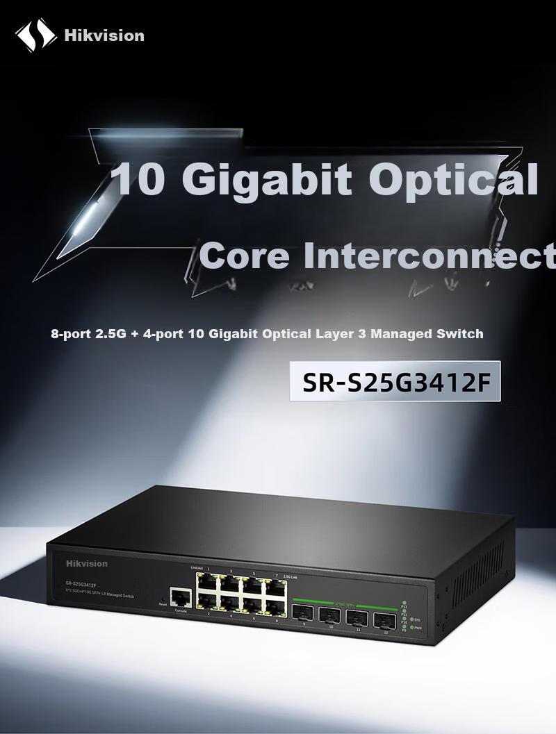 Xiliweishi 2.5G Gigabit Switch, 8 Ports 2.5G Electrical + 4 Ports 10G Optical, Plug-And Cat5e, Layer 3 Managed Switch, VLAN Segmentation, LACP Link Aggregation 10G, SR-S25G3412F 1