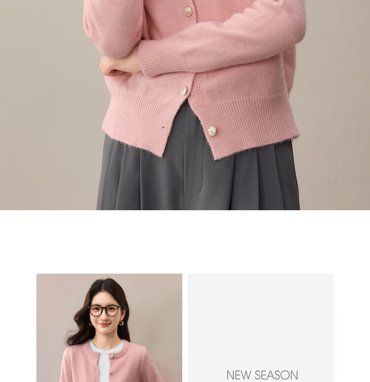 Sentubila Elegant Commuter Crew Neck Knit Sweater Women Autumn Soft Elastic Warm Thick Sweater Color Block Metal Button Long Sleeve Cardigan 18