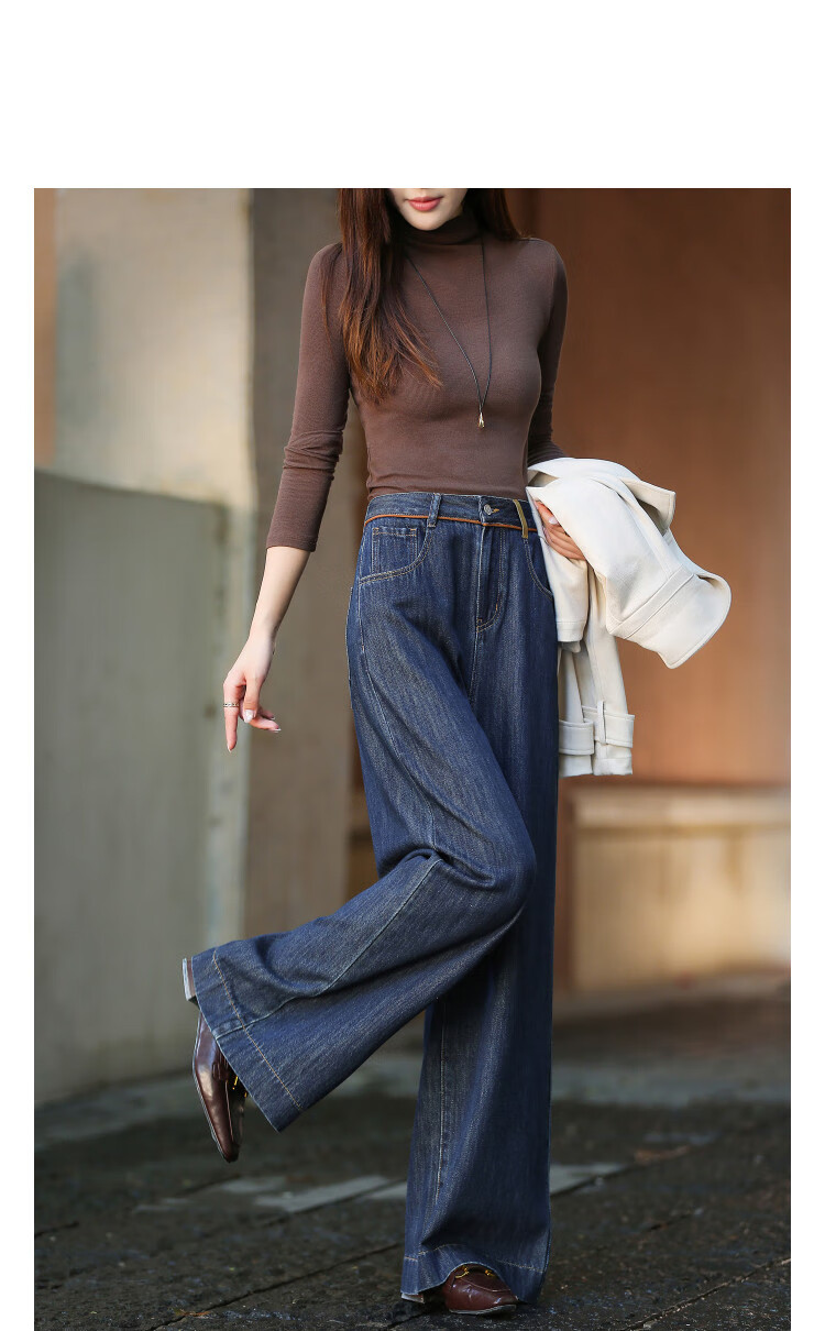 Dme [Yunyang Cotton Series] Autumn Minimalist Style Mid-Rise Contrasting Color Roll-Up Straight Wide-Leg Jeans for Petite Wome 5
