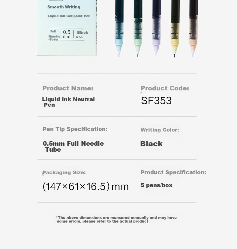 Deli Gel Pen Quick-Drying 0.5mm Full Needle Tube Neutral Pen, Colorful High-Quality Student Exam Writing Pen Rollerball Pen, Black 5 Pens/box SF353 14