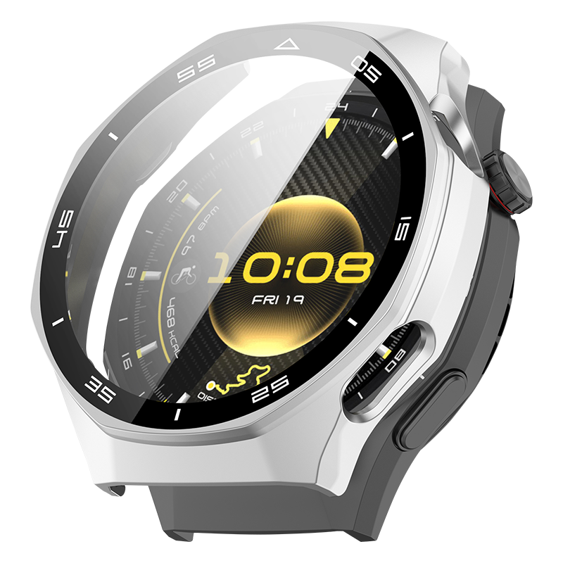 KMaxAI Huawei GT6 Pro 46mm Protective Case with Scale, Integrated Screen Protector, Tempered Glass Dial Cover, Hard Shell Film, Silver