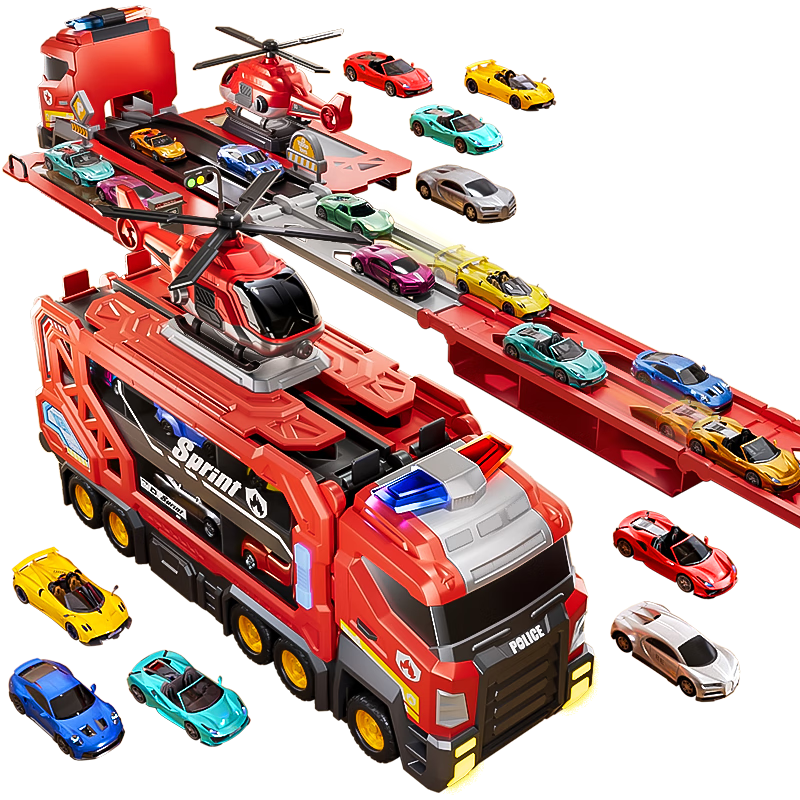AoZhiJia Kids Toy Boys 3-6 Years Sound and Light Fire Truck Transforming Launch Track Alloy Car Birthday Gift
