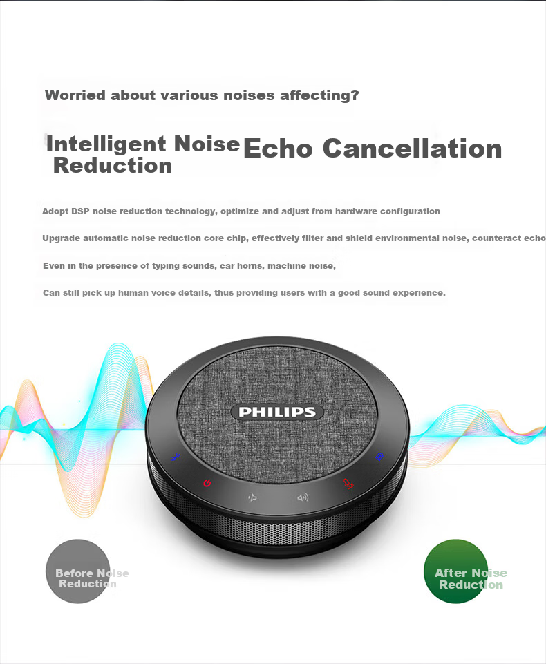 PHILIPS PSE0401 Desktop Conference Microphone, Wireless Bluetooth Connected Smart Noise-Cancelling Computer Omnidirectional Microphone Speaker, All-In Conference Audio System for Lectures 5