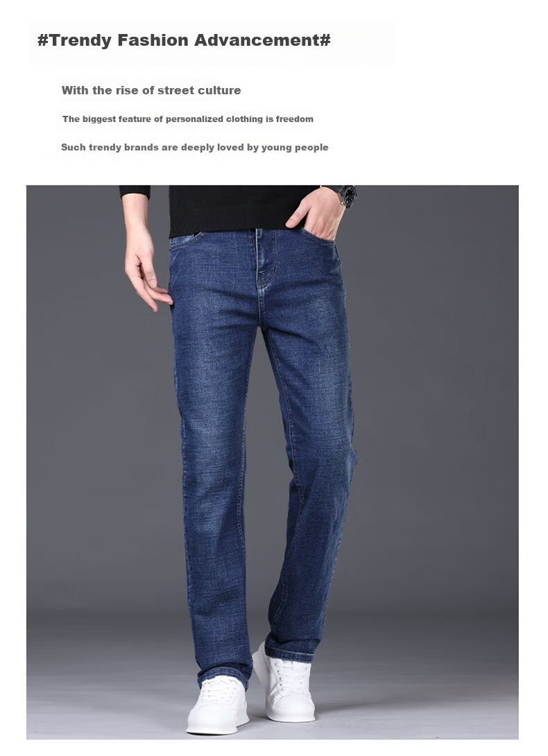 JEEP SPIRIT 2025 Autumn Business Casual Slim-Fit Stretch Versatile Straight-Leg Jeans for Men 866, Blue, Size 28 10