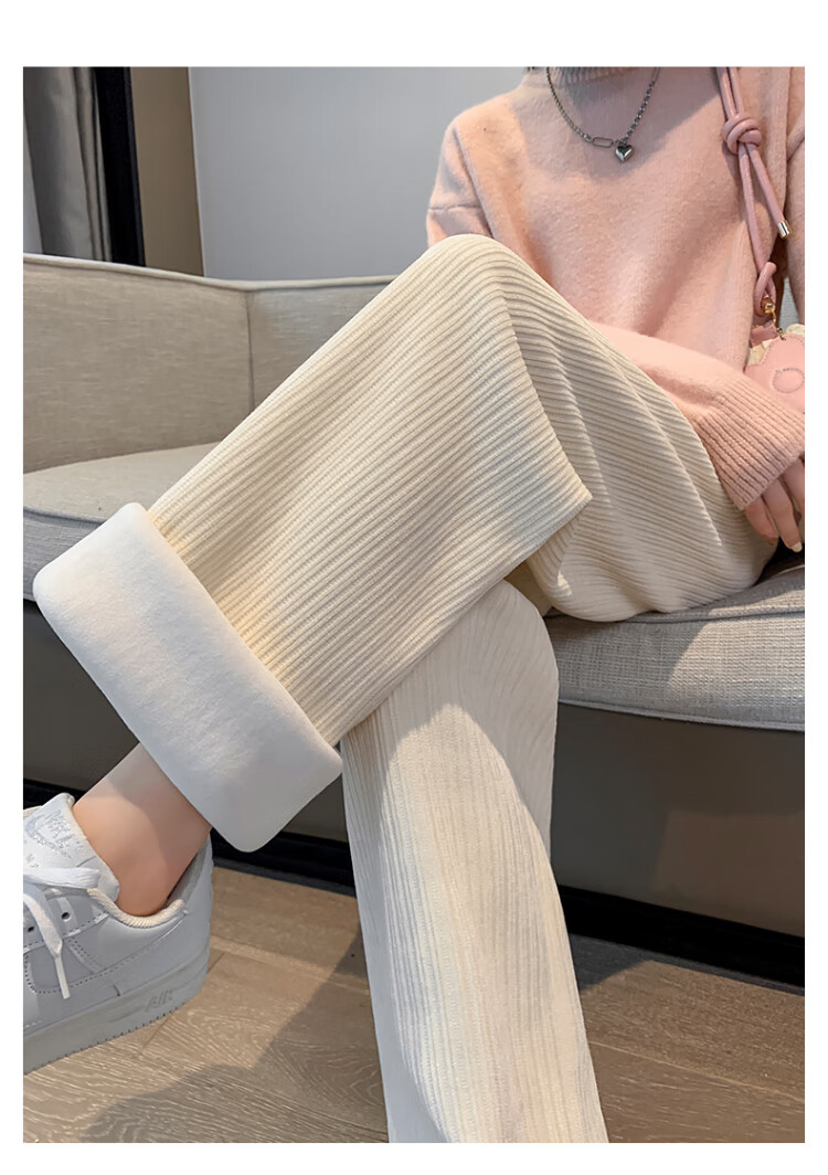 LangSha Chenille Wide-Leg Pants for Women Autumn Winter Fleece Thickened Draped Loose Straight Corduroy Casual Lounge Pants 7