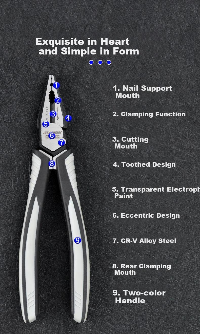 JERXUN Pliers, Multi-Functional 8-Inch Tiger Pliers, Labor-Saving Electrician's Pliers, Flat-Nose Wire Cutters, Iron Wire Pressing Line Tiger Mouth Hand Pliers 2
