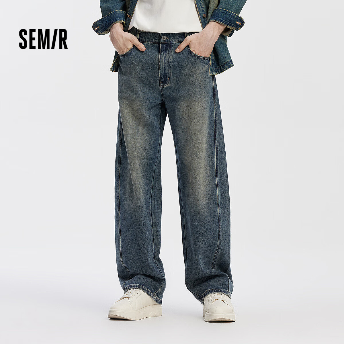 Джинсы Semir Wang Anyu, мужские, модель 103525124108A, осень 2025, свободный крой, цвет "Джинсовый желтый грязевой" 80325, размер S