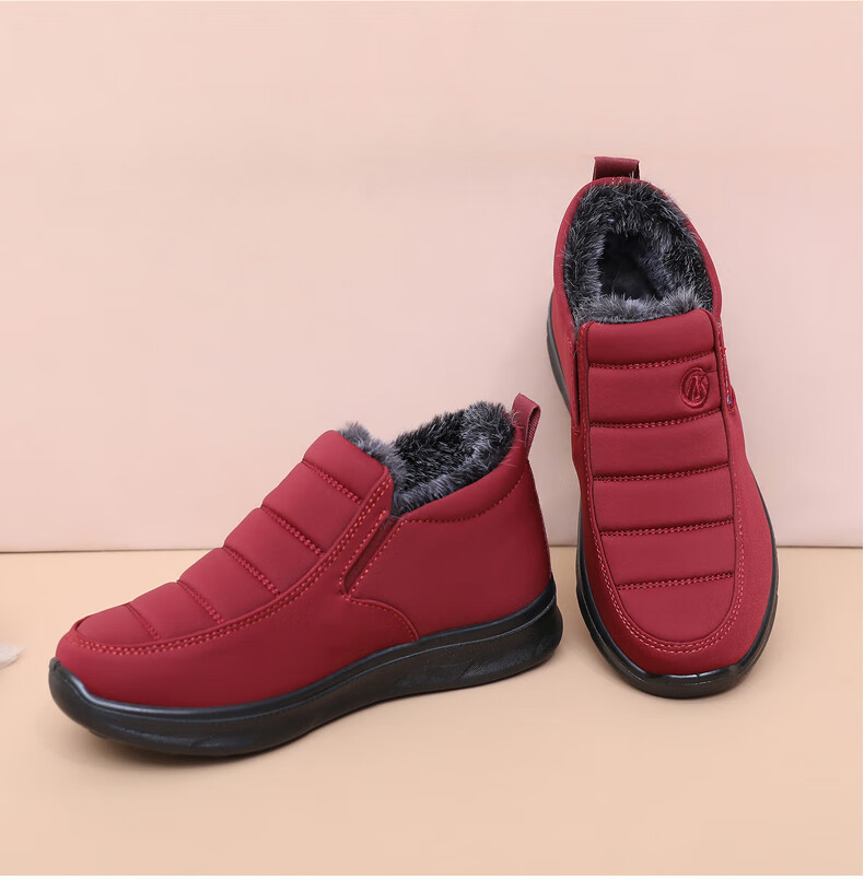 Anglerfish Old Beijing Cloth Shoes Winter Women's Middle-aged and Elderly Mom Fleece Thickened Warm Non-slip Cotton Shoes A8006 Red 36 15