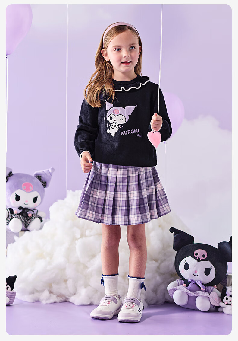 DAVE & BELLA Kuromi Collaboration Girls' Sweater Kids Knit Pullover Top for Older Children 5