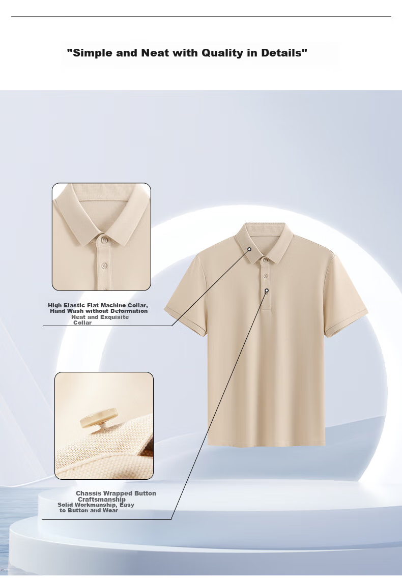 Wendao City Elite Men's Polo Shirt, Honeycomb Silk-Like Pique Fabric, Summer Business Casual, Turn-Down Collar Short Sleeve, Navy Blue, Size L 2