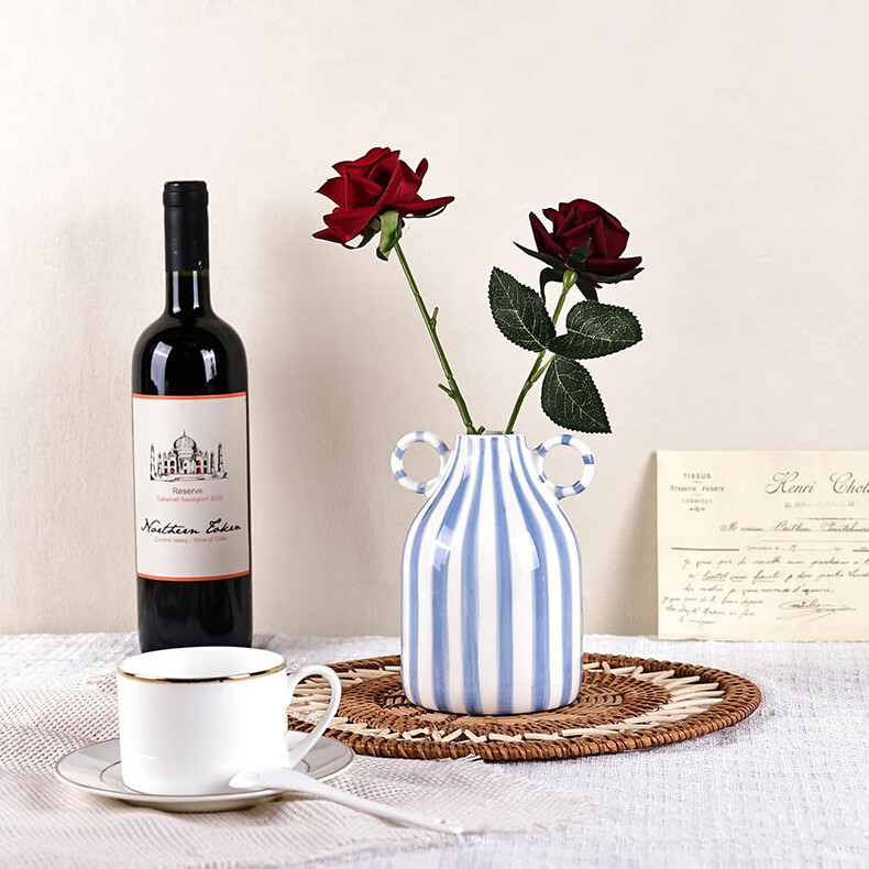 Mudingding Double-Ear Ceramic Art Vase, Nordic Cream Style, Hydroponic Flower Arrangement, Homestay Decoration, High-End Birthday Gift 3