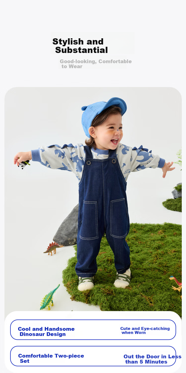 Minibala Boys And Girls Suspender Pants, Comfortable Elastic Eco-Friendly Cute Dinosaur Design Two-Piece [Suspenders Set] 2
