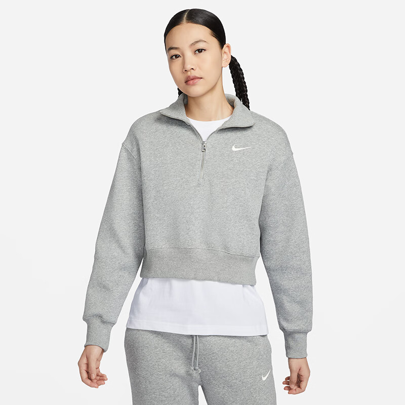 NIKE Women's Sportswear, Knitted Lapel, Classic Versatile, Zip-Up Pullover DQ5768-063 Silver, Size L 1
