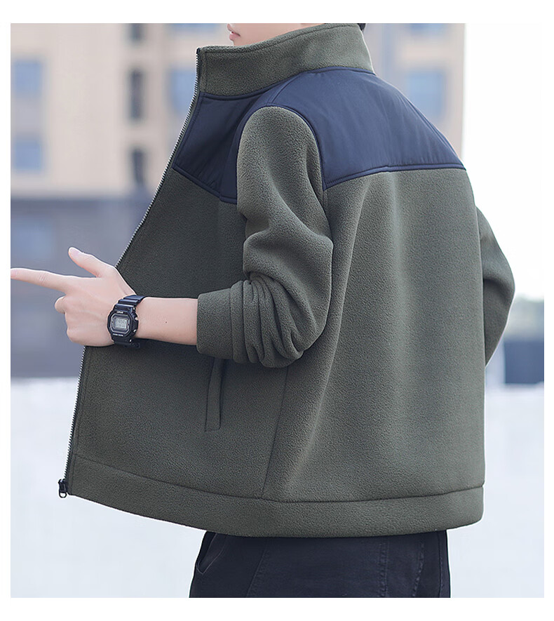 TUCANO Men's Stand Collar Fleece Jacket Autumn Winter Outdoor Warm Fleece Liner Green L 9