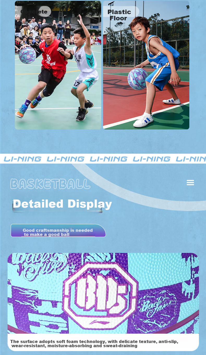 Li-Ning Basketball, Size 7, for Training And Competition, Suitable for Adults, Children, Teenagers, Middle School Students, Indoor And Outdoor Use, Standard Size Seven Rubber Basketball 10