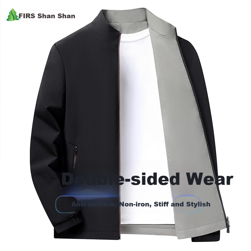 FIRS Double-Sided Wrinkle-Resistant Jacket for Men, Spring And Autumn New Style Business Casual Stand-Collar Short Dad Workwear Coat