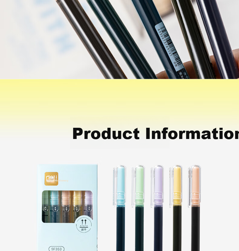 Deli Gel Pen Quick-Drying 0.5mm Full Needle Tube Neutral Pen, Colorful High-Quality Student Exam Writing Pen Rollerball Pen, Black 5 Pens/box SF353 13