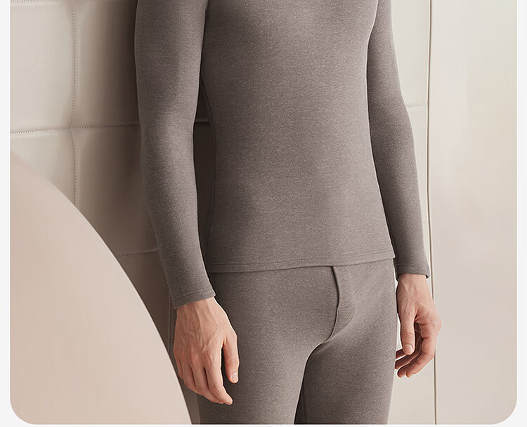 LangSha Men's Thermal Underwear Antibacterial Mite-Resistant Cashmere Silk Lightweight Crew Neck Double-Sided Fleece Autumn Top and Bottom Set 2