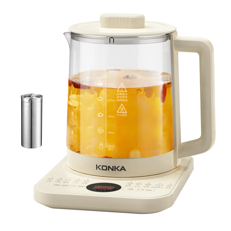 KONKA Health Pot, Tea Maker, Decoction Pot, Glass Insulated Water Kettle, Electric Water Kettle, Mini Glass Tea Pot, 1.8L with Filter, KYSH-1837E
