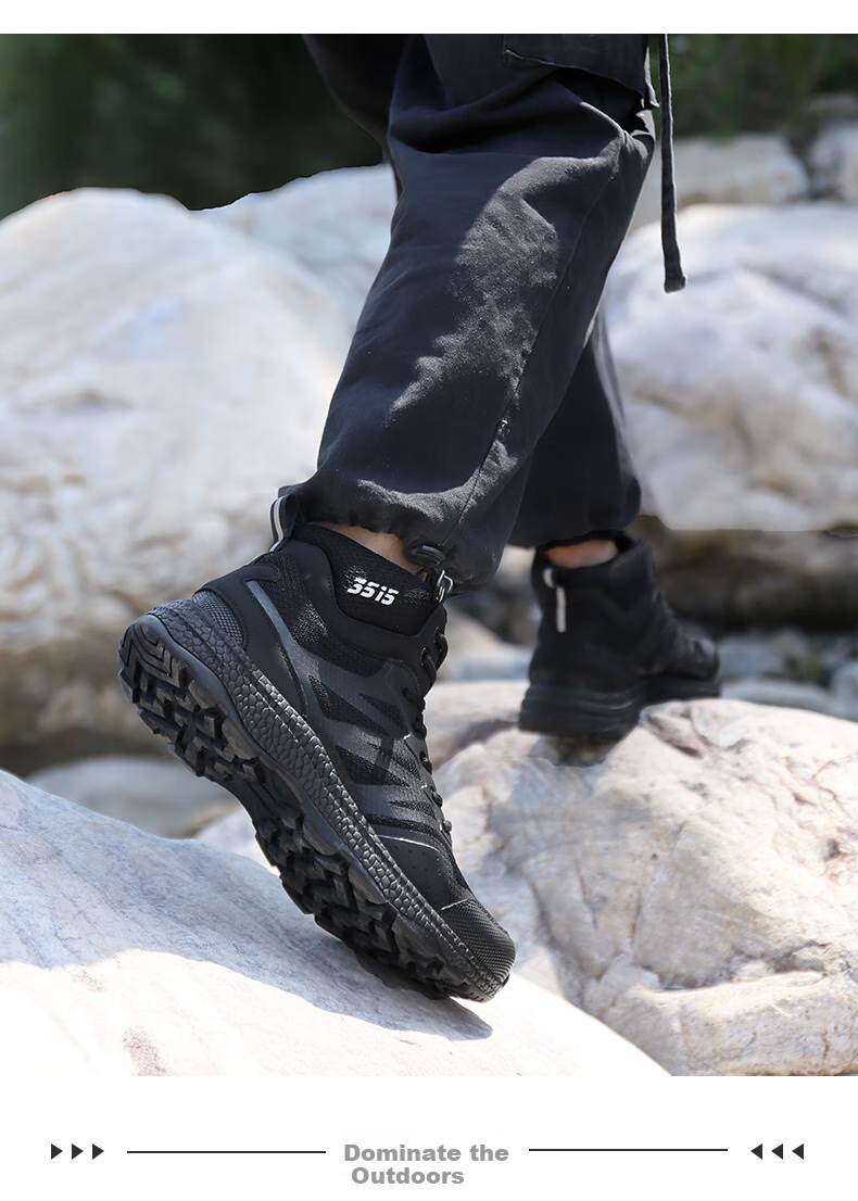 Qiangren Men's Boots, 3515 Hiking Boots, Breathable Shock-Absorbing New Style Puncture-Resistant Outdoor Sports Training Boots, JDS230G, Black, Size 38 20