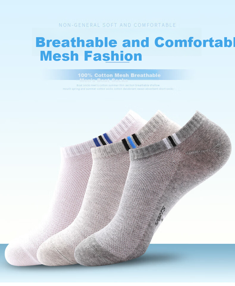 LangSha Men's Pure Cotton Short Socks, Breathable Mesh Boat Socks for Summer, Thin Casual Cotton Socks, 6 Pairs Per Pack 1