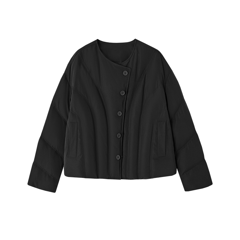 Demana [90% Duck Down] Winter V-Neck Four-Layer Curved Quilted Short Adjustable Hem Loose Down Jacket