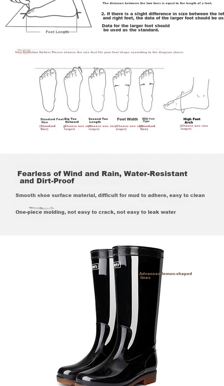 Huili Men's Stylish Rain Boots, Water Shoes, Outdoor Waterproof Non-Slip Wear-Resistant Comfortable Overshoes HL857 High-Top Black Size 40 2