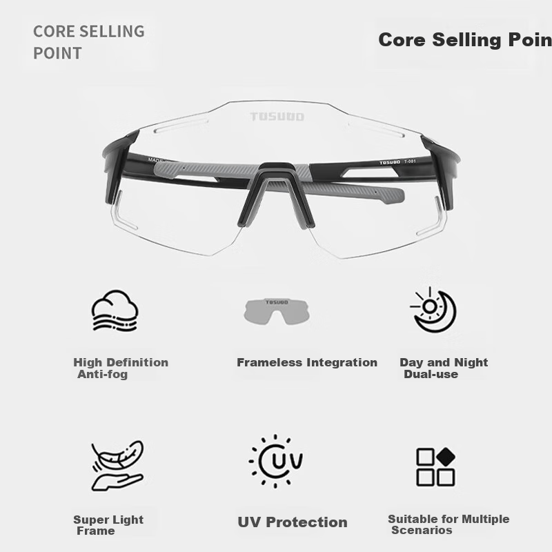 Велосипедные очки Tasiduizhang Day And Night Anti-Fog Cycling Glasses, ветрозащитные и пыленепроницаемые, без оправы, для горного и шоссейного велоспорта