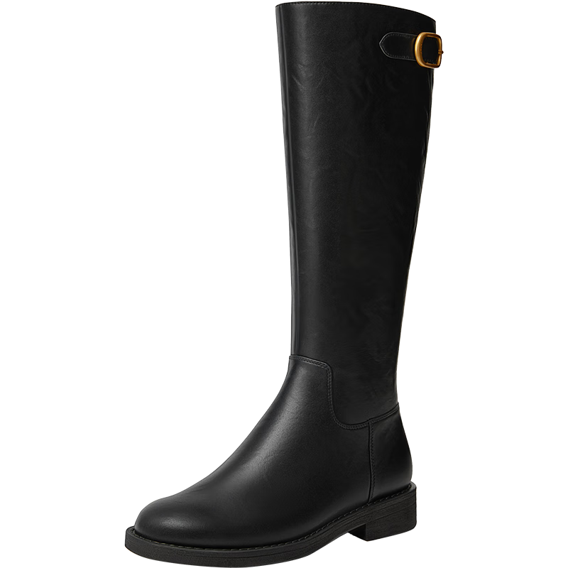TATA Celebrity Model Supermodel Boots Knight Boots Large Calf Slimming Long Boots Black (Single Lining) Size 38