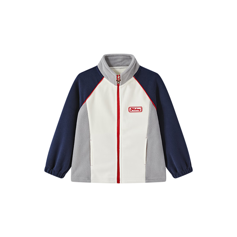 Disney Hooded Jacket 2026 Spring New Boys Girls Raglan Sleeve Colorblock Top Beige 110
