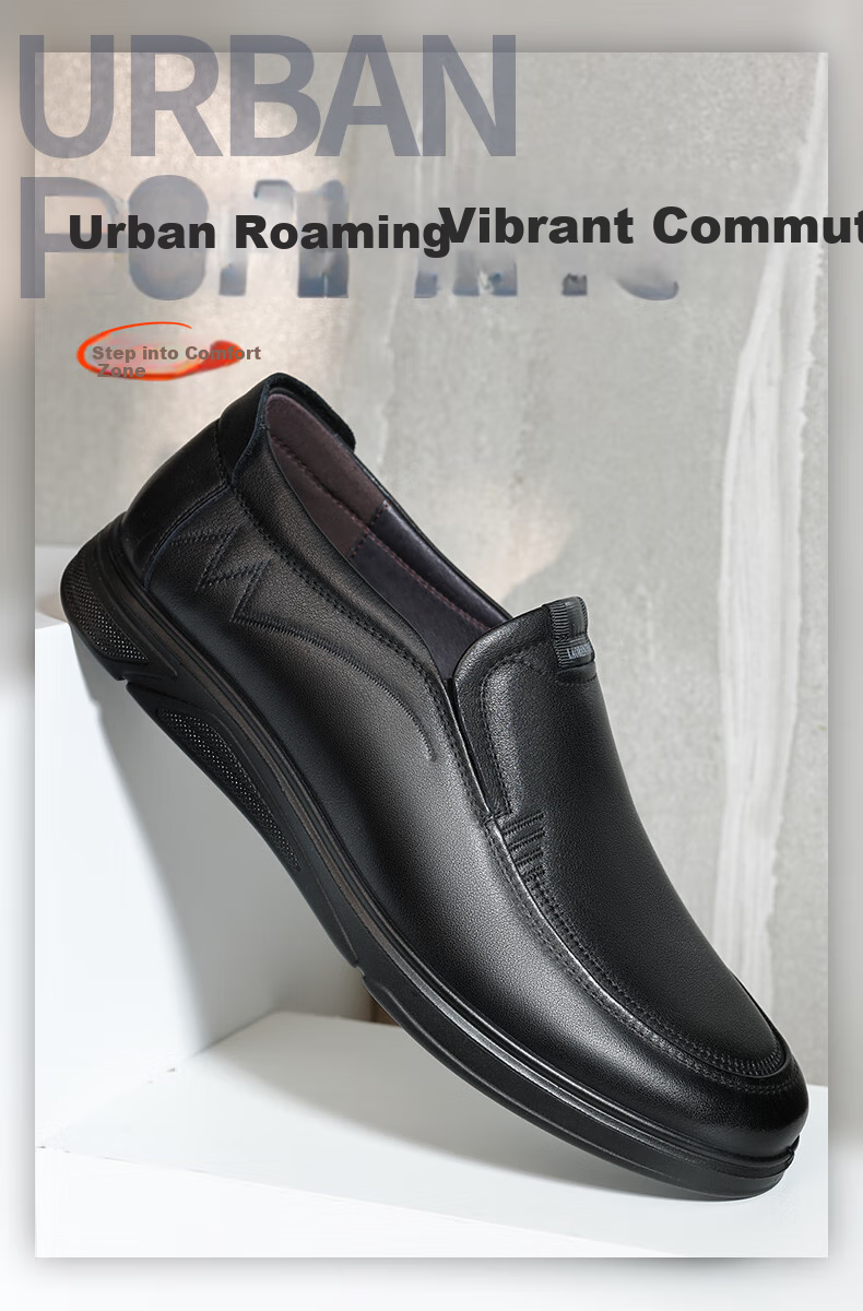 LAORENTOU Men's Leather Shoes, Business Casual Shoes, Top-Grain Cowhide Slip-On Loafers, Wear-Resistant Men's Footwear LA12062 Black 43 1